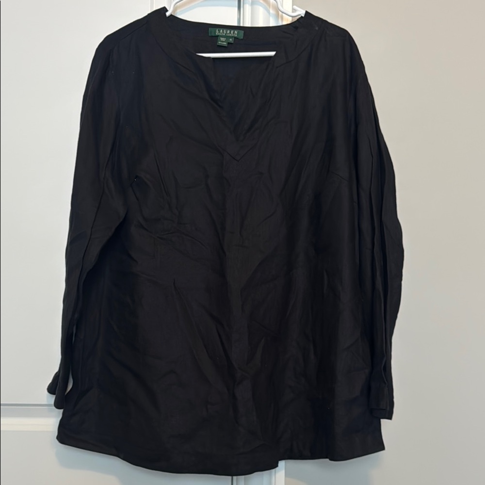 Ralph Lauren Black Boxy Blouse with Mandarin Collar